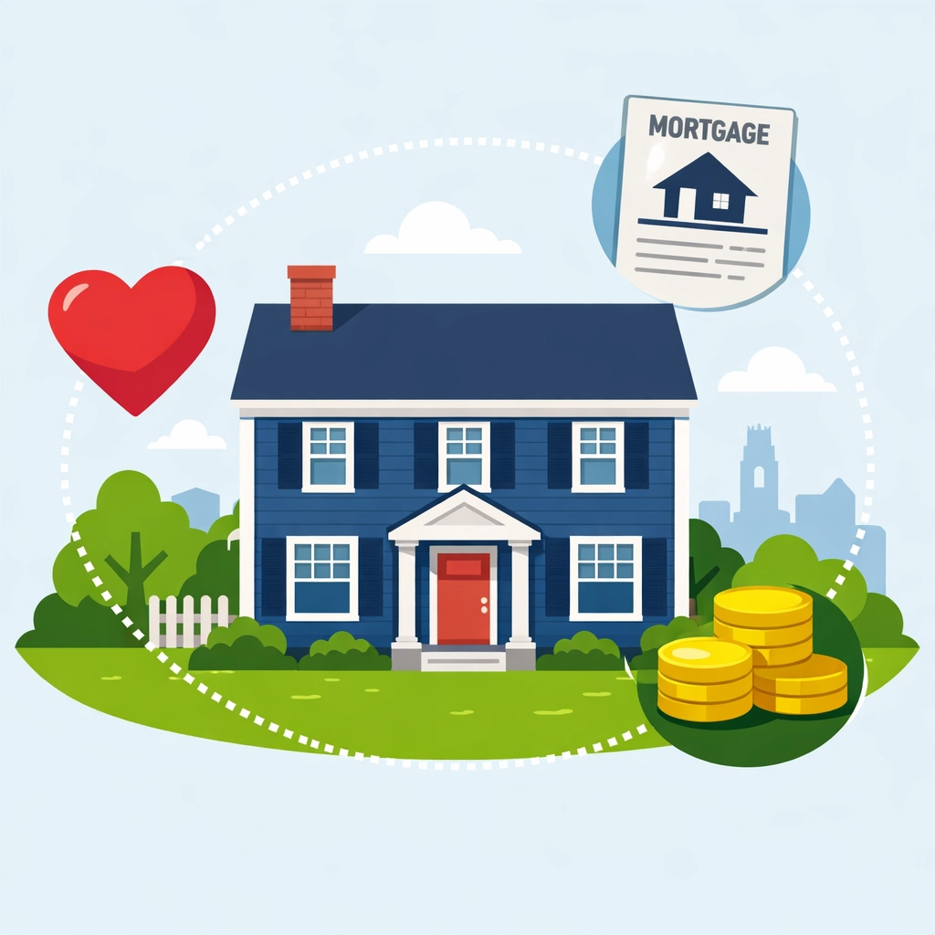 Flat design house showing mortgage and property tax deductions for tax preparation in New Haven.