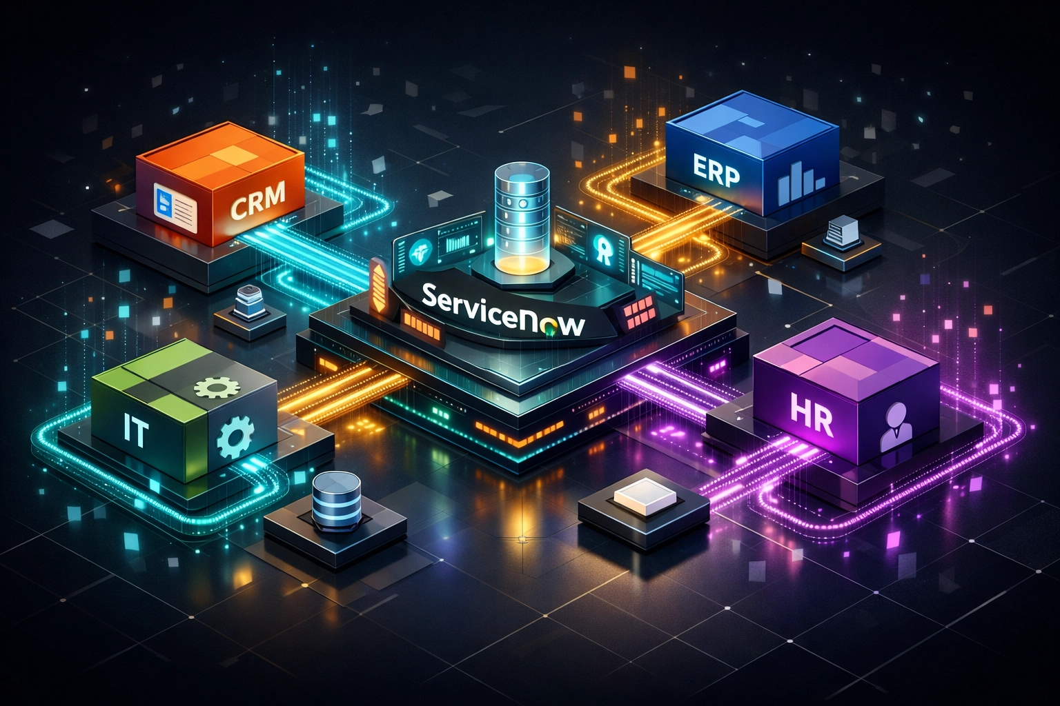 ServiceNow integration architecture connecting enterprise systems to reduce implementation costs
