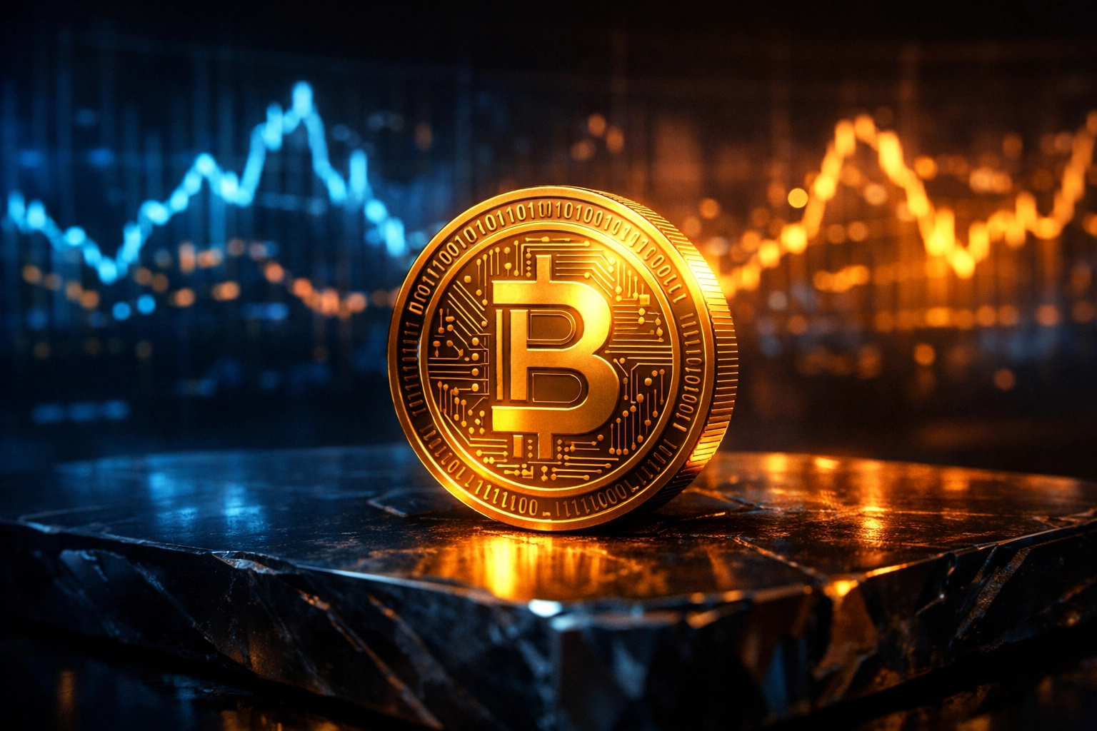 A glowing stablecoin coin illustrating market stability for low-fee Web3 merchant transactions.