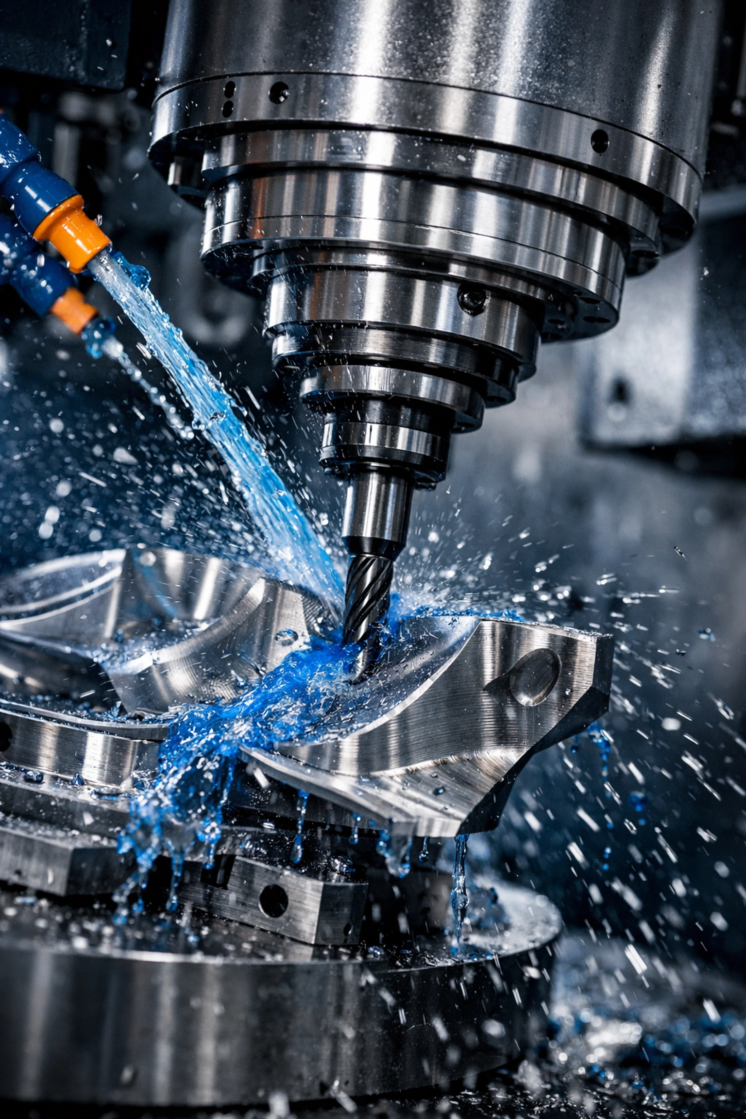 High-precision CNC machine milling an aerospace part, highlighting the need for CMMC digital data protection.