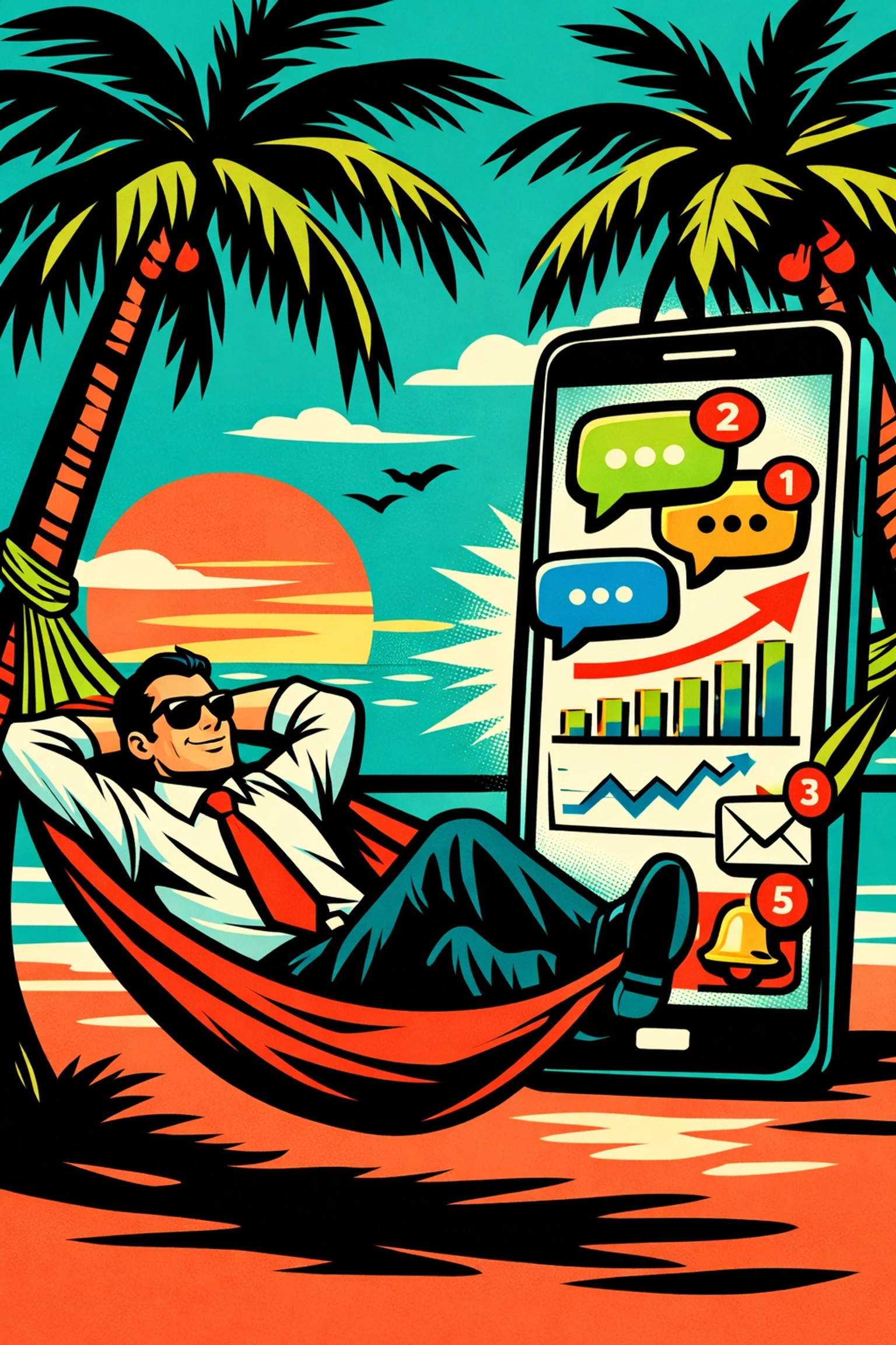 Business owner relaxing while AI automation handles customer support and sales operations