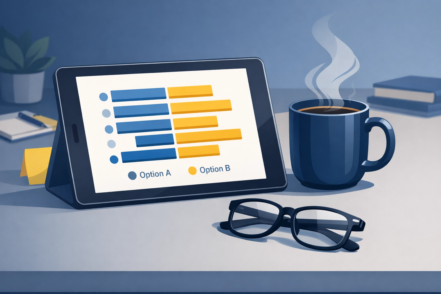 Desk with a tablet showing financial charts for stress-free tax planning and preparation in New Haven.