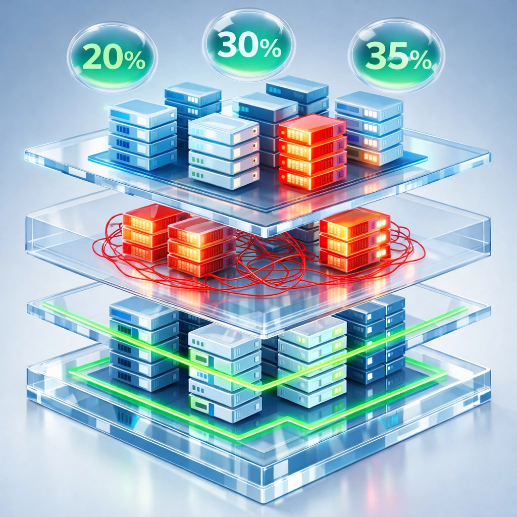Cloud infrastructure waste visualization revealing 20-35% ITOM optimization potential
