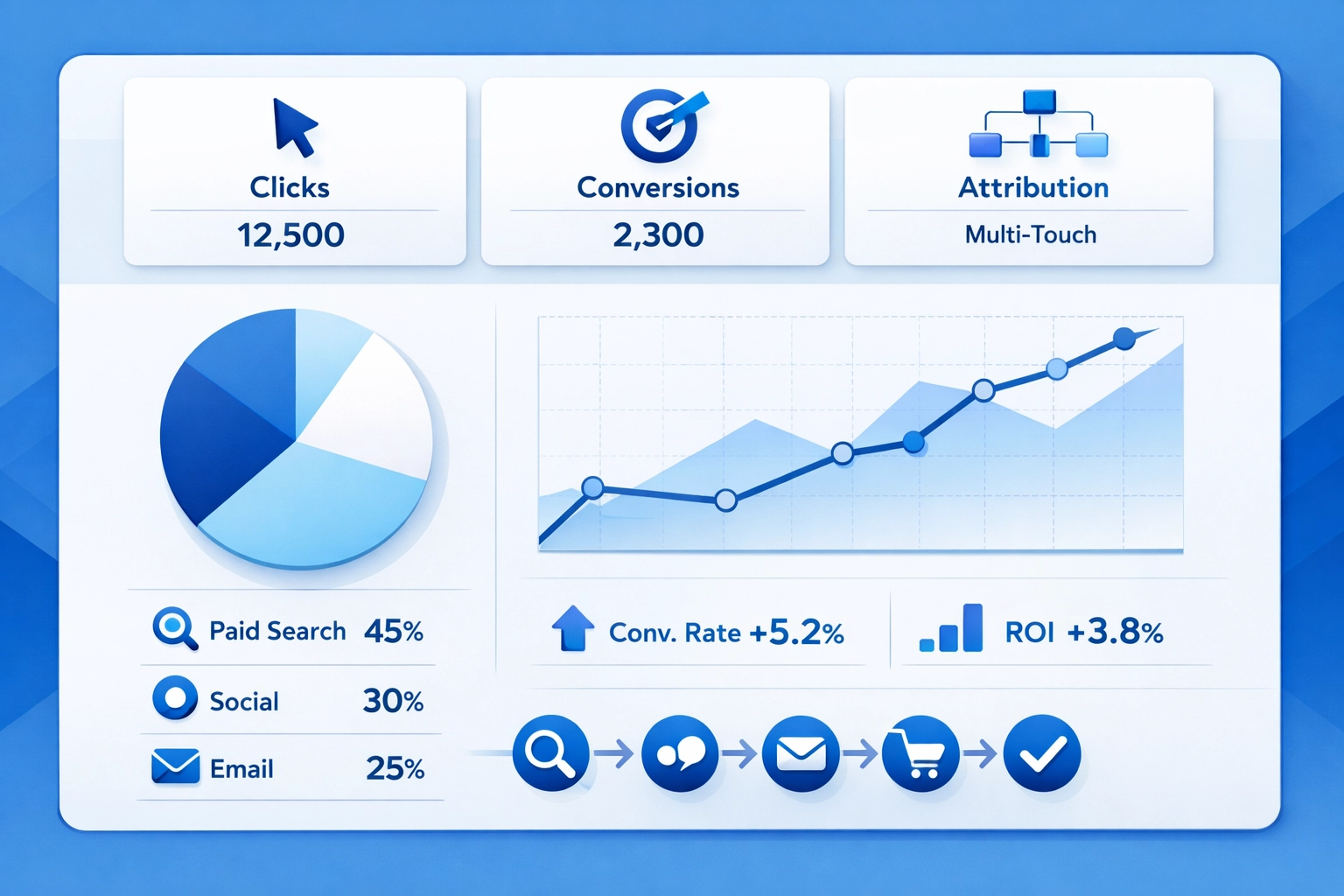 Google Ads conversion tracking dashboard showing click attribution and performance metrics