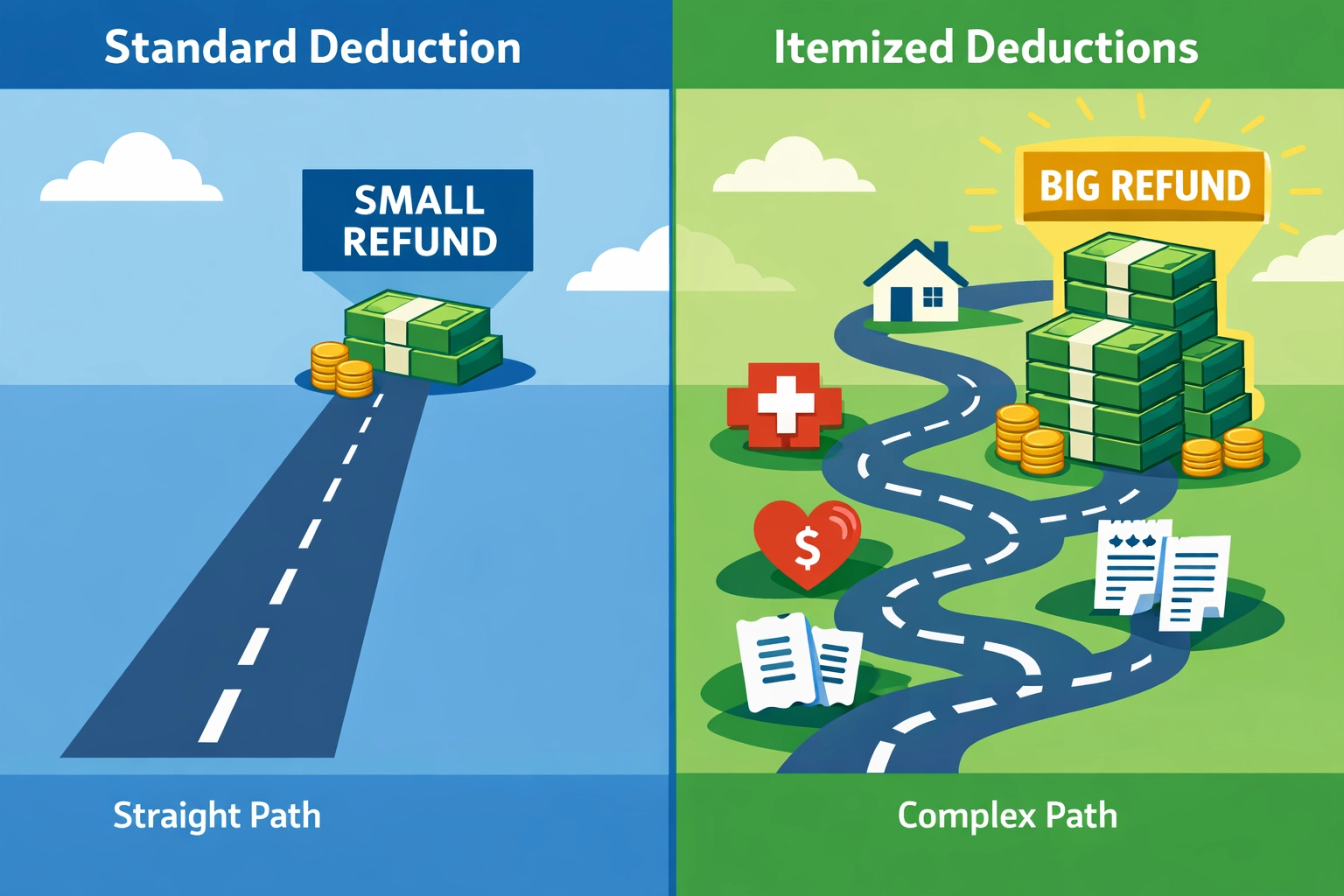 Comparing standard deduction vs itemized deductions for maximum tax refund