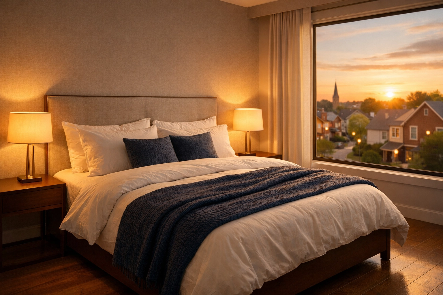Serene and clean Worcester bedroom sanctuary following a professional deep cleaning and sanitization.