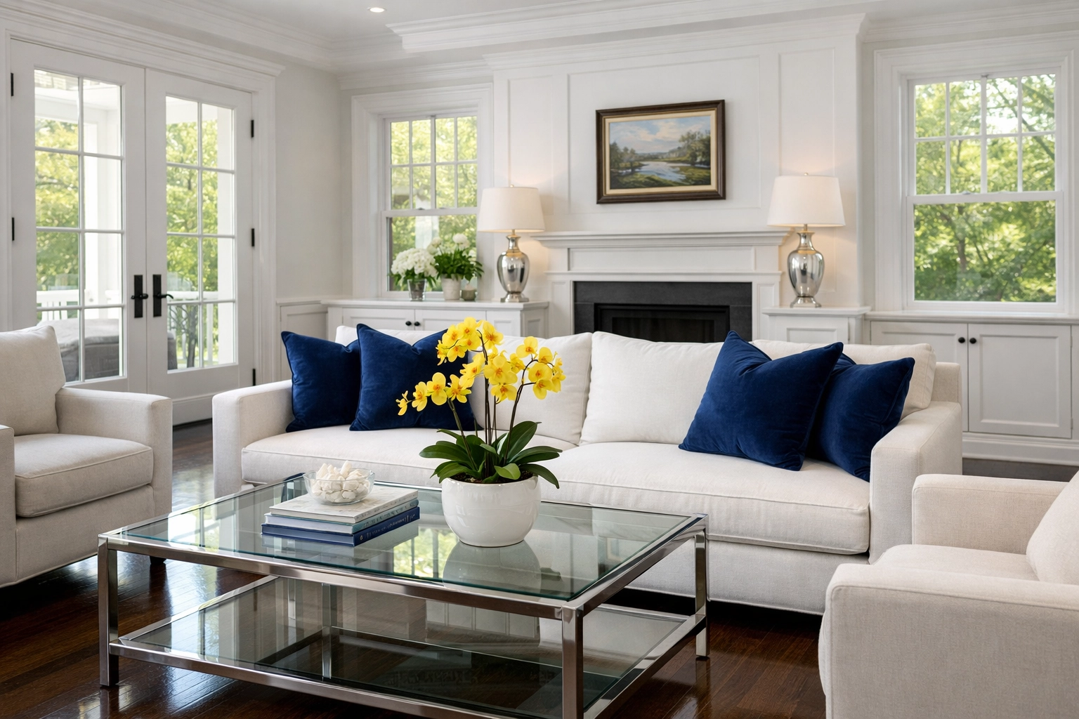 Pristine guest-ready living room in Bolton, MA, featuring polished floors after professional house cleaning.