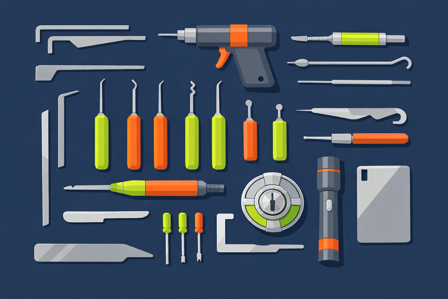 Specialized tools used by an expert locksmith Bristol for non-destructive entry and picking locks.