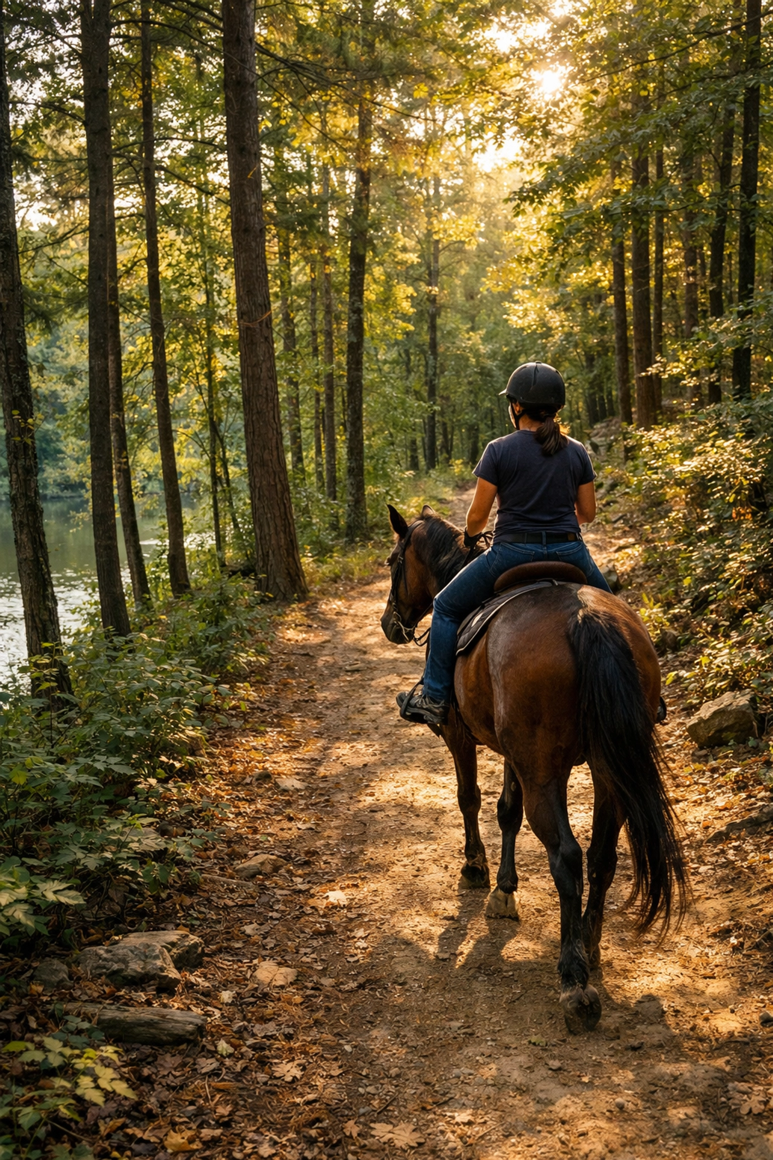 Horseback rider on wooded trail near Waxhaw NC equestrian community