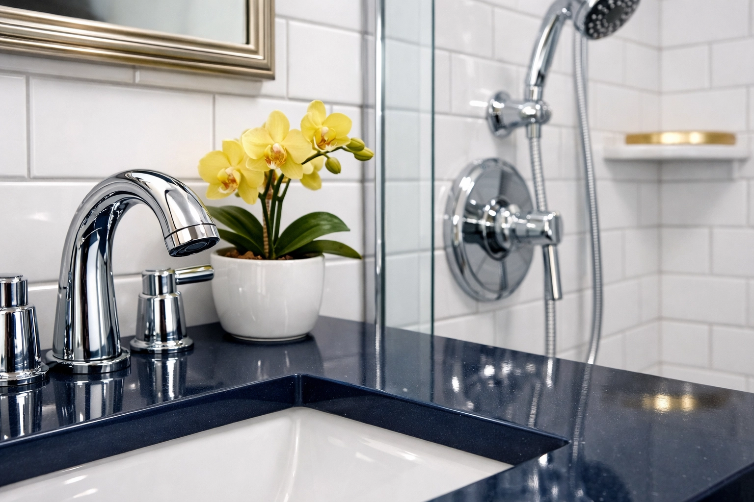 Sparkling bathroom vanity in a MetroWest home after professional post construction cleaning and deep cleaning.
