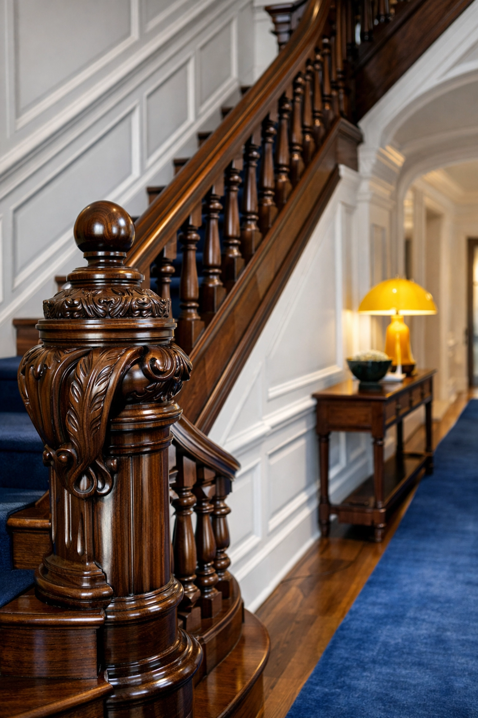 Pristine historic foyer and staircase in a Concord estate showing professional residential cleaning.