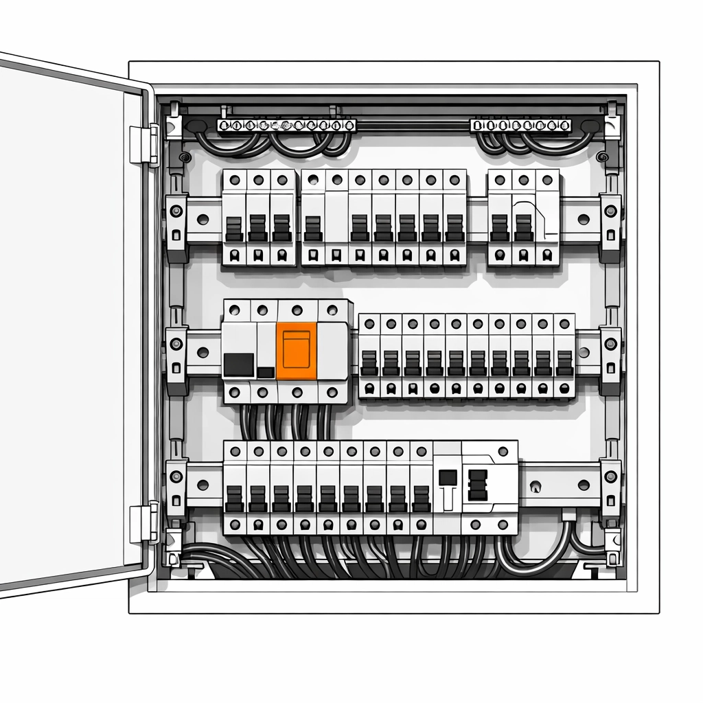 Geöffneter Elektro-Verteilerkasten für sichere Elektroinstallationen und E-Befunde.
