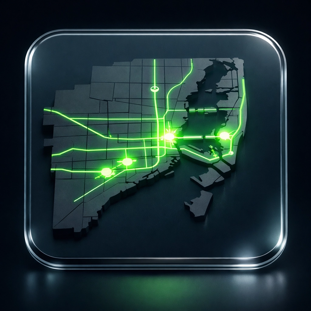 Digital map showing the service area coverage for a premier Miami auto body shop listing.