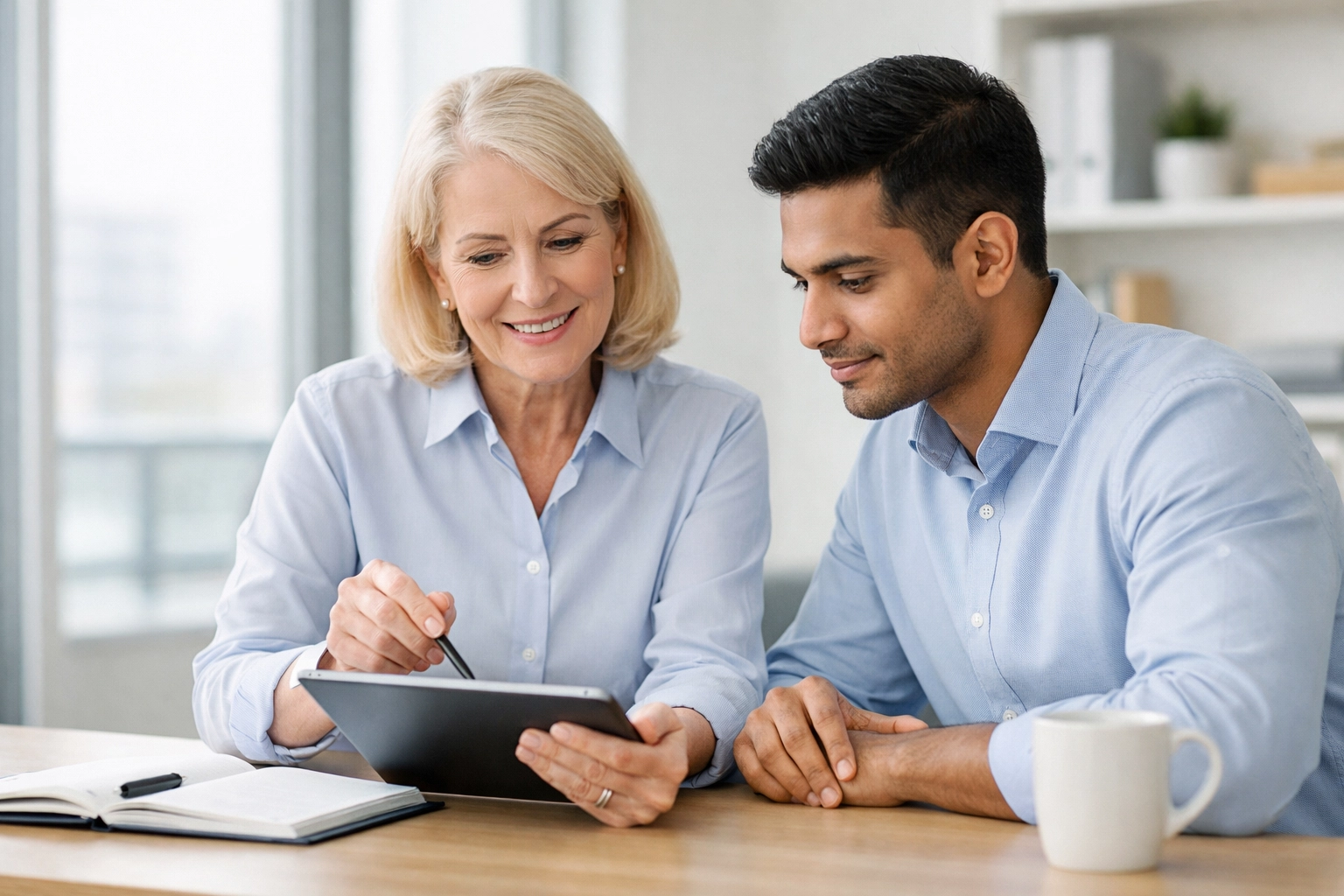 Tax professionals receiving mentorship and training support from service bureau