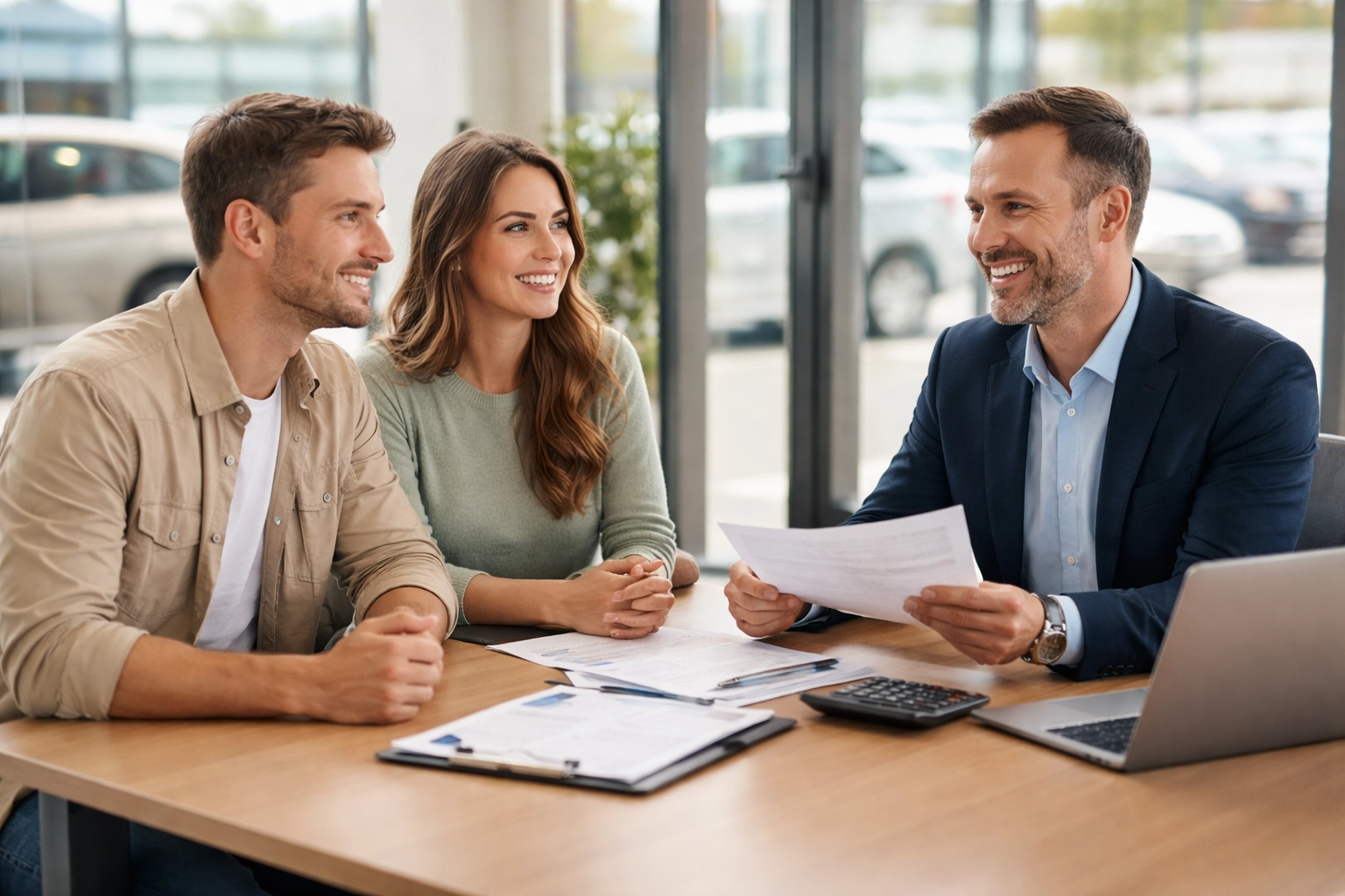 Friendly finance manager assists couple with bad credit no money down auto loan approval at Roseville Kia