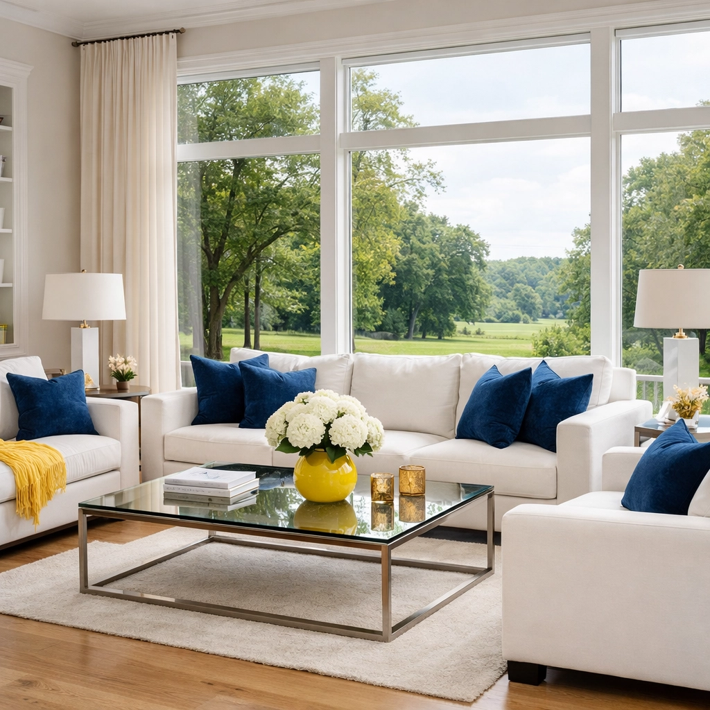 Clean luxury home living room showing the residential standards of office cleaning in Bedford experts.