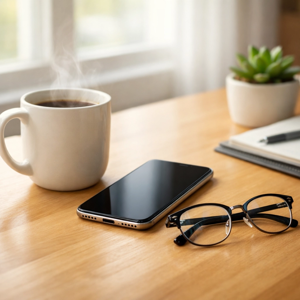 An organized desk with a phone, representing easy access to community emergency assistance resources in New Jersey.