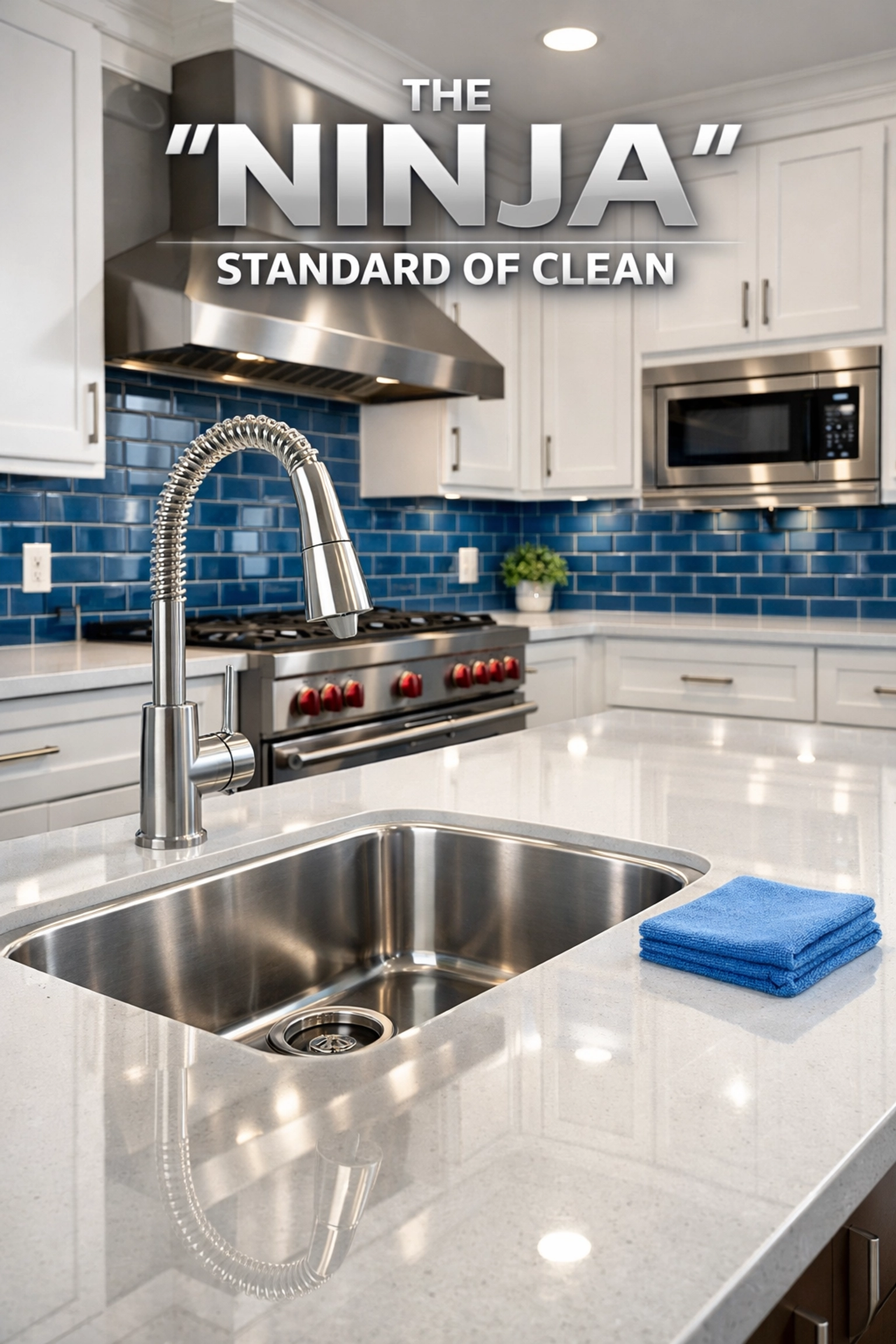 Close-up of a sparkling kitchen sink and counter, representing the deep cleaning results of house cleaning services MA.