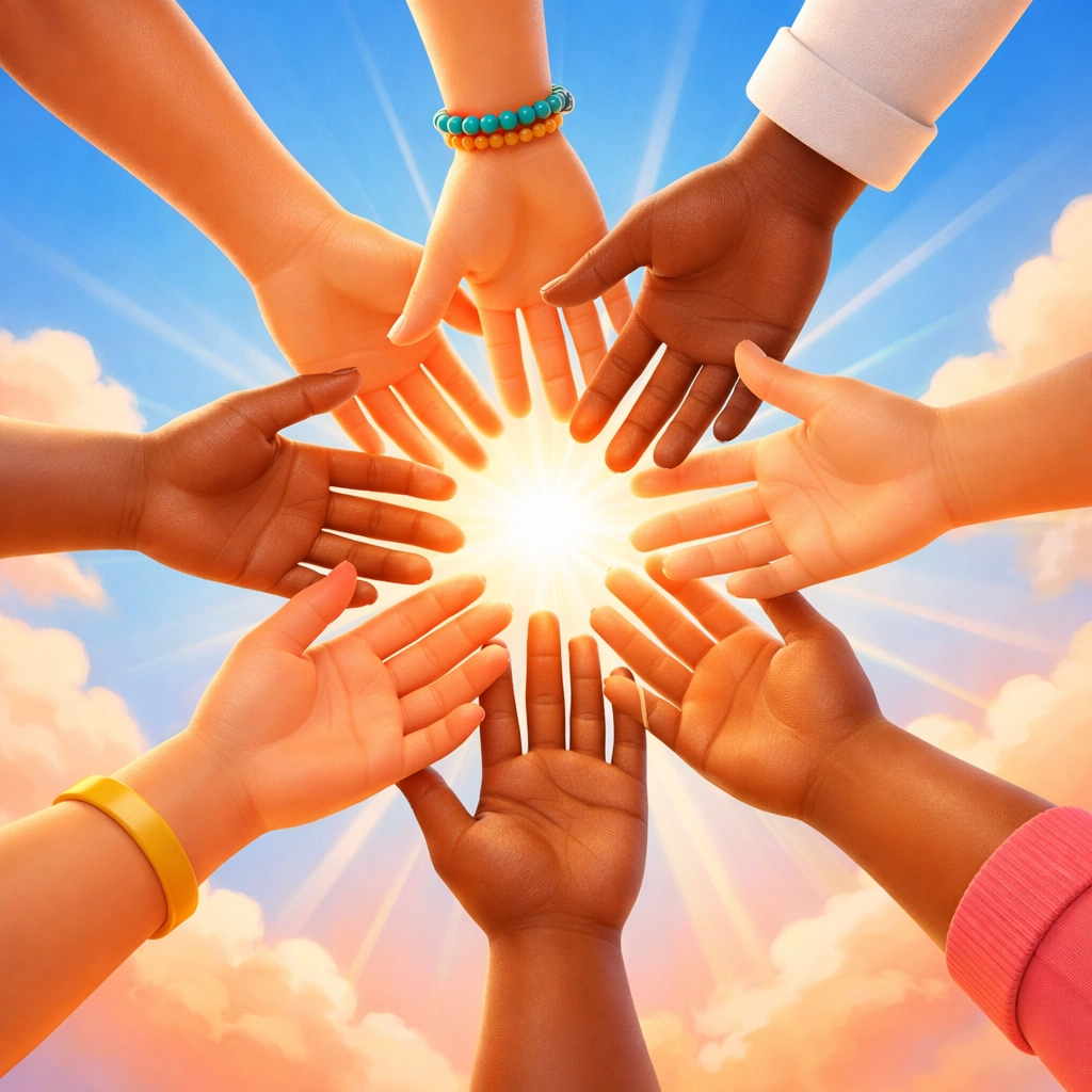 Diverse hands reaching toward each other symbolizing Christian community and connection