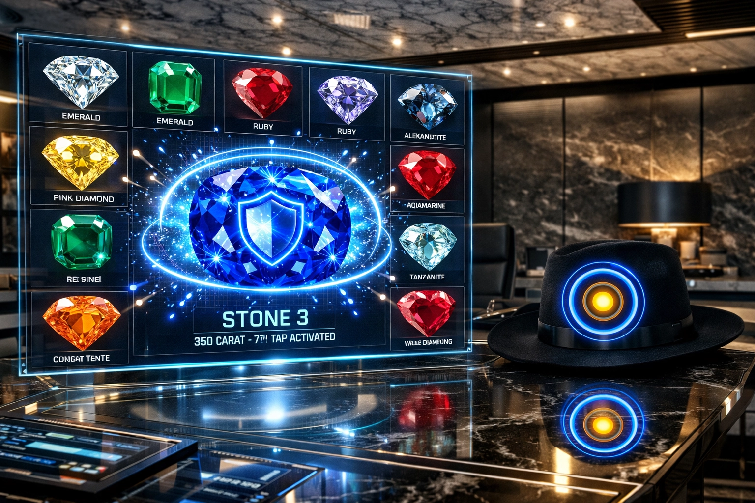 QUIVERGY dashboard with the PG Shield gemstone glowing blue, representing secure business credit and funding.