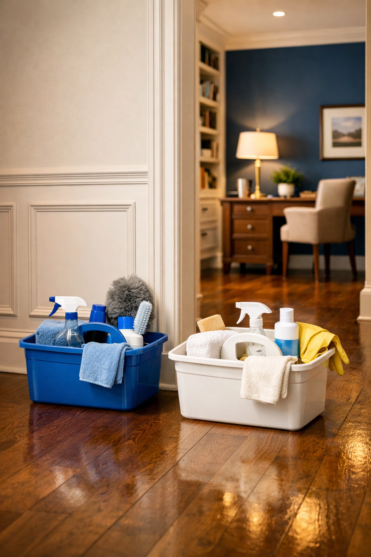 Organized home office and hallway after professional house cleaning in Grafton, MA by experts.