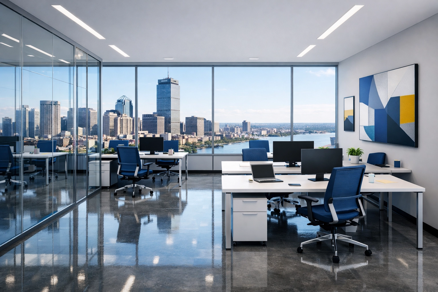 Modern Boston office highlighting professional janitorial services in Massachusetts.