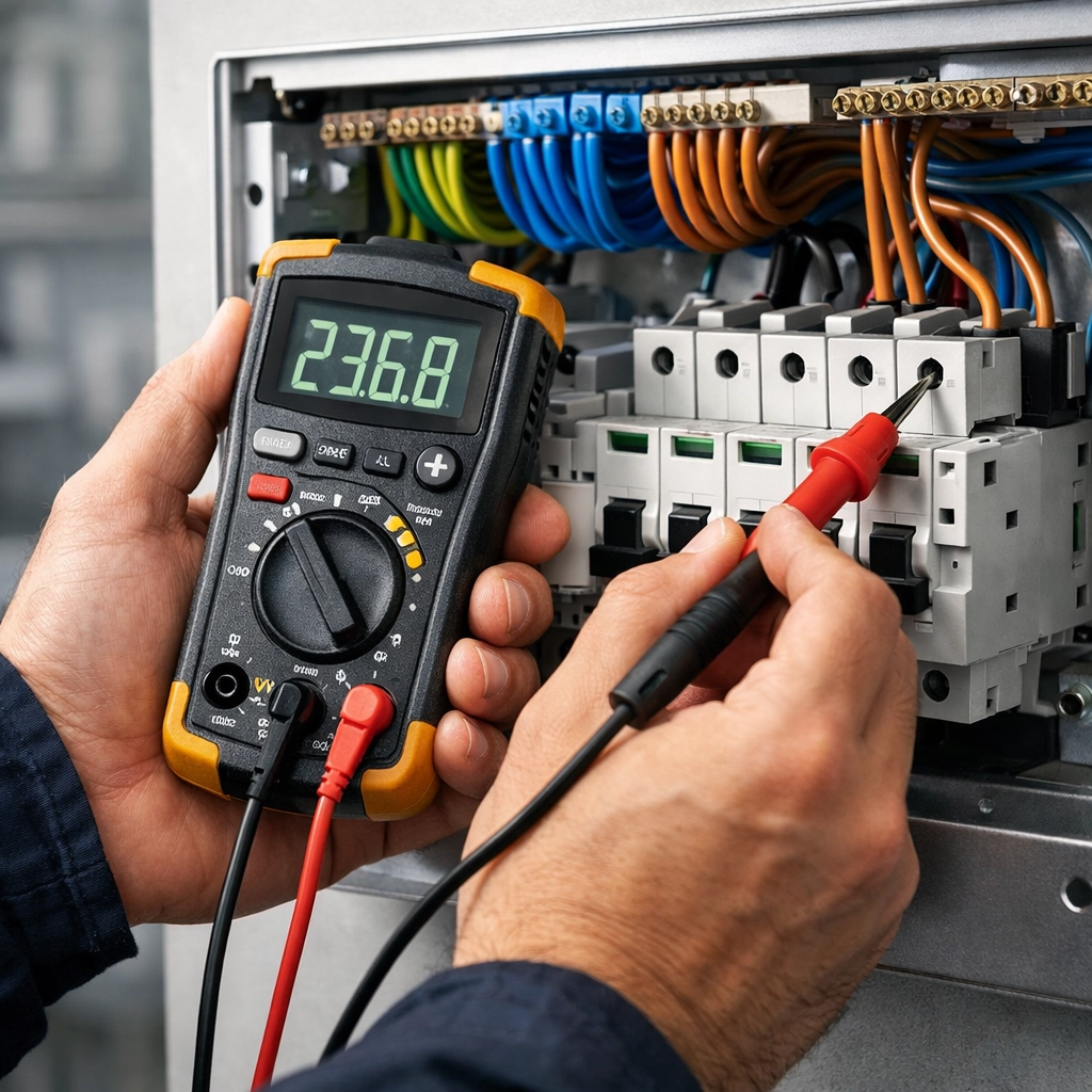 Expert electrician performing a consumer unit upgrade for electrical safety in a modern Poole home.