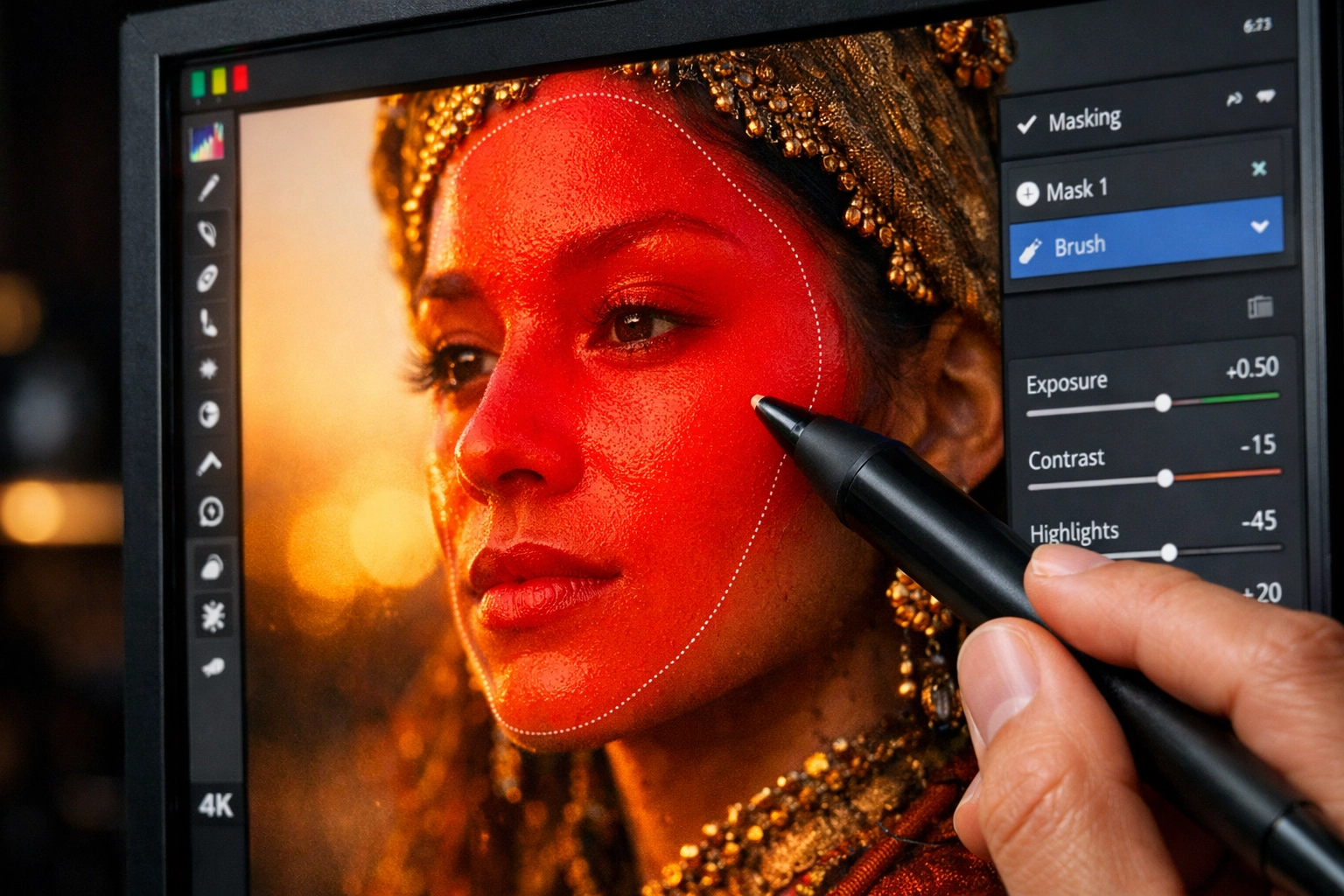 Local edits being applied to a portrait using a mask as taught in these photo editing tutorials 101.