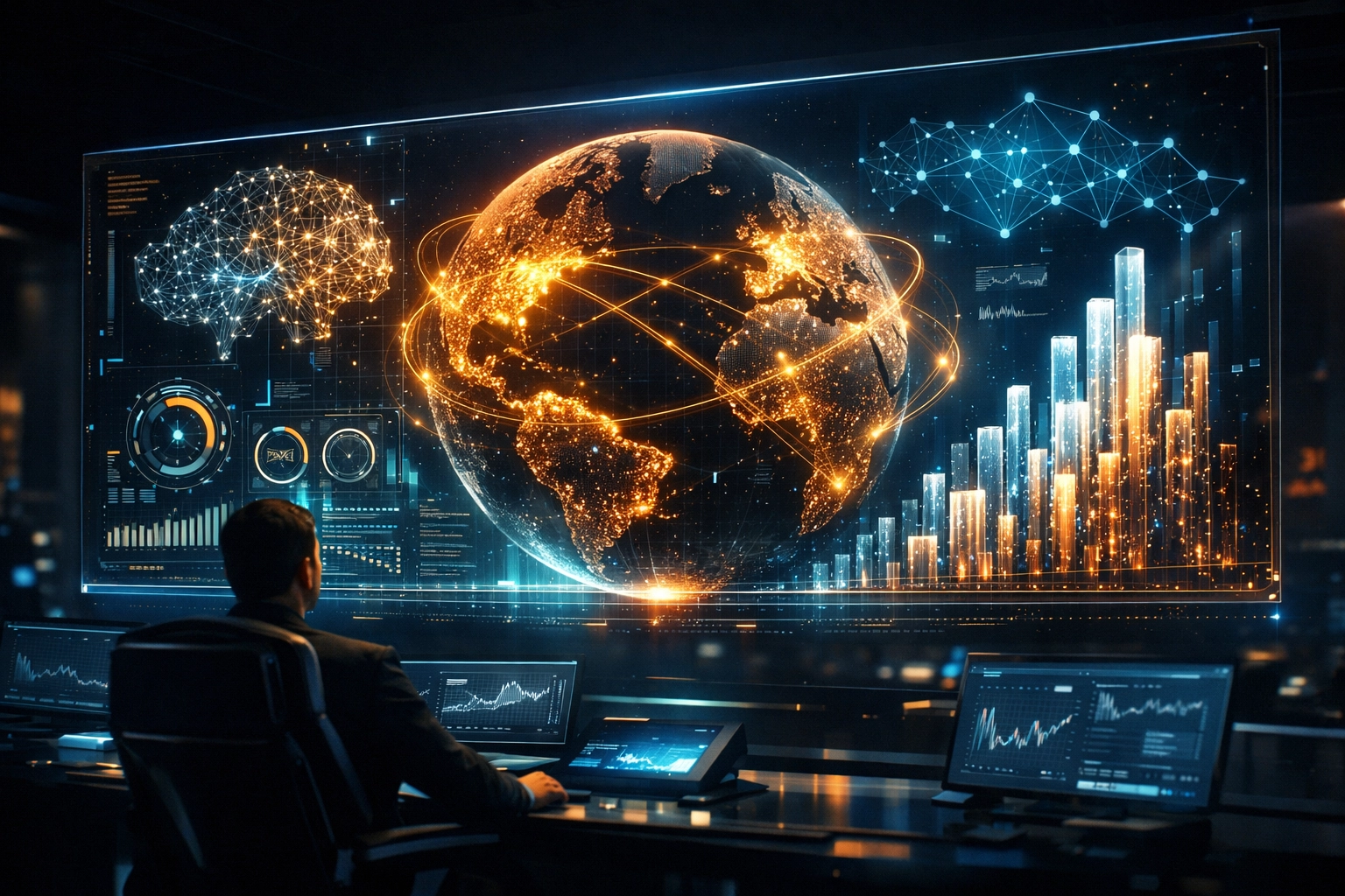 AI-powered merchant portal showing real-time global transaction data and predictive business intelligence for Web3.