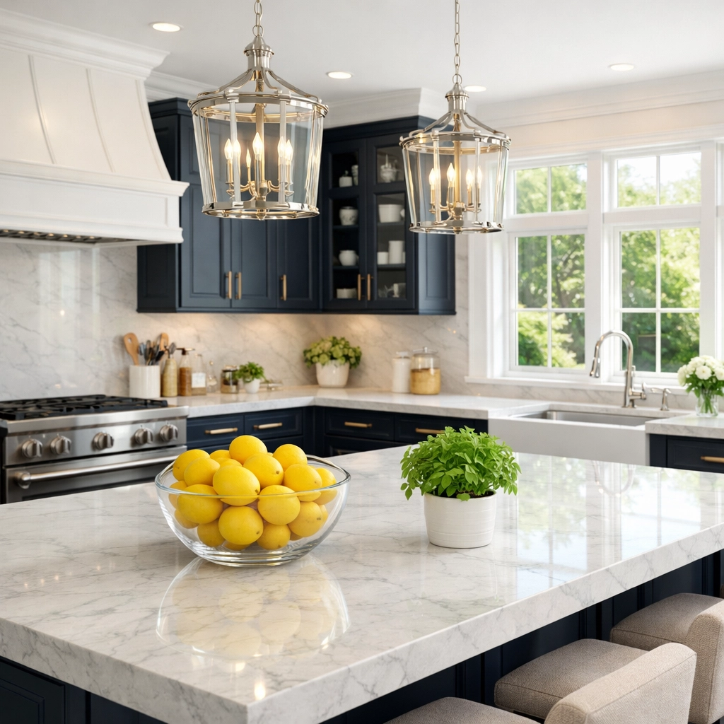 Luxury Concord estate kitchen with marble countertops cleaned with non-toxic, eco-friendly products.