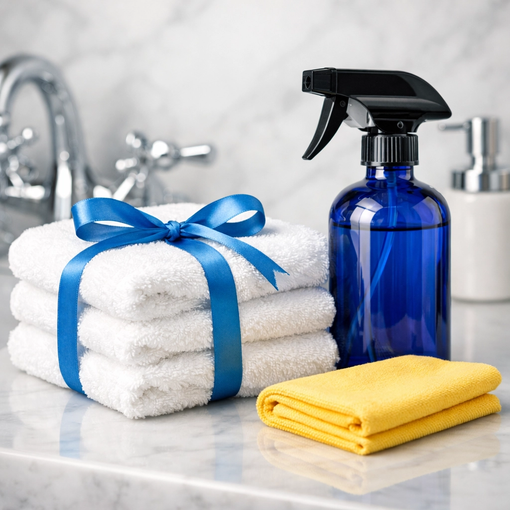Luxury bathroom vanity with eco-friendly supplies highlighting the detail of MetroWest cleaning services.
