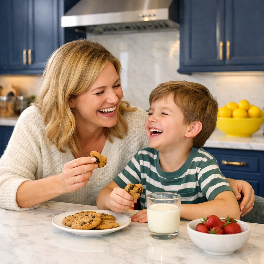 A happy family enjoying a spotless kitchen thanks to reliable house cleaning Dunstable MA services.