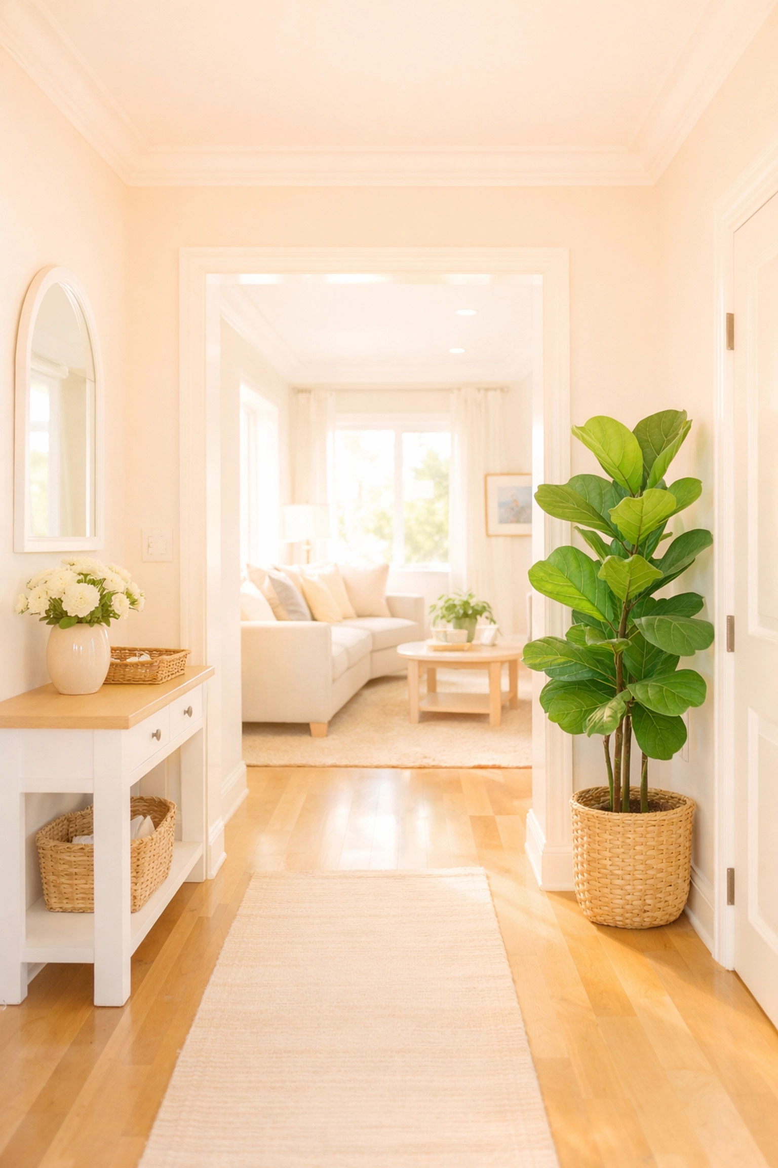 A bright, market-ready home entryway in Waterloo, IA, after a professional move-in/move-out clean.