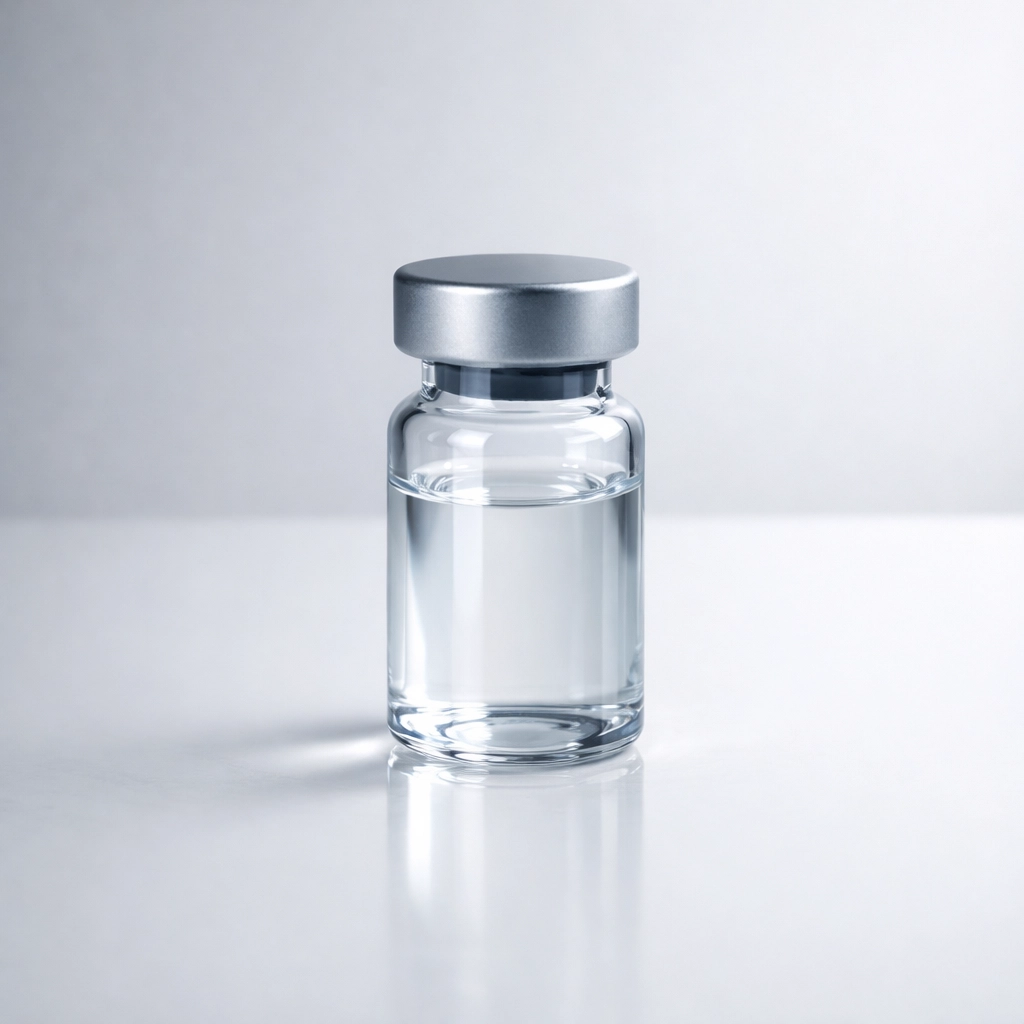 Clinical glass vial for peptide therapy and immune system modulation research.