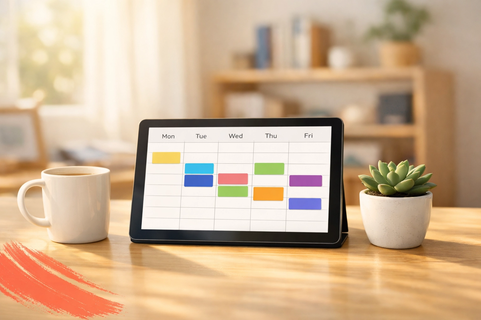 Digital calendar planner on desk for organizing moving timeline and reducing decision fatigue Digital calendar planner on desk for organizing moving timeline and reducing decision fatigue
