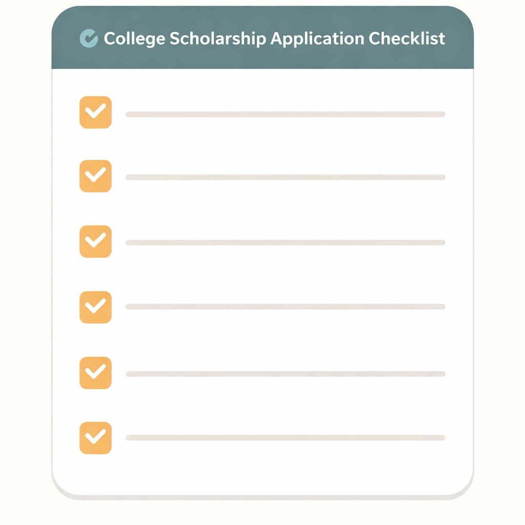 Minimalist digital illustration of a scholarship application checklist