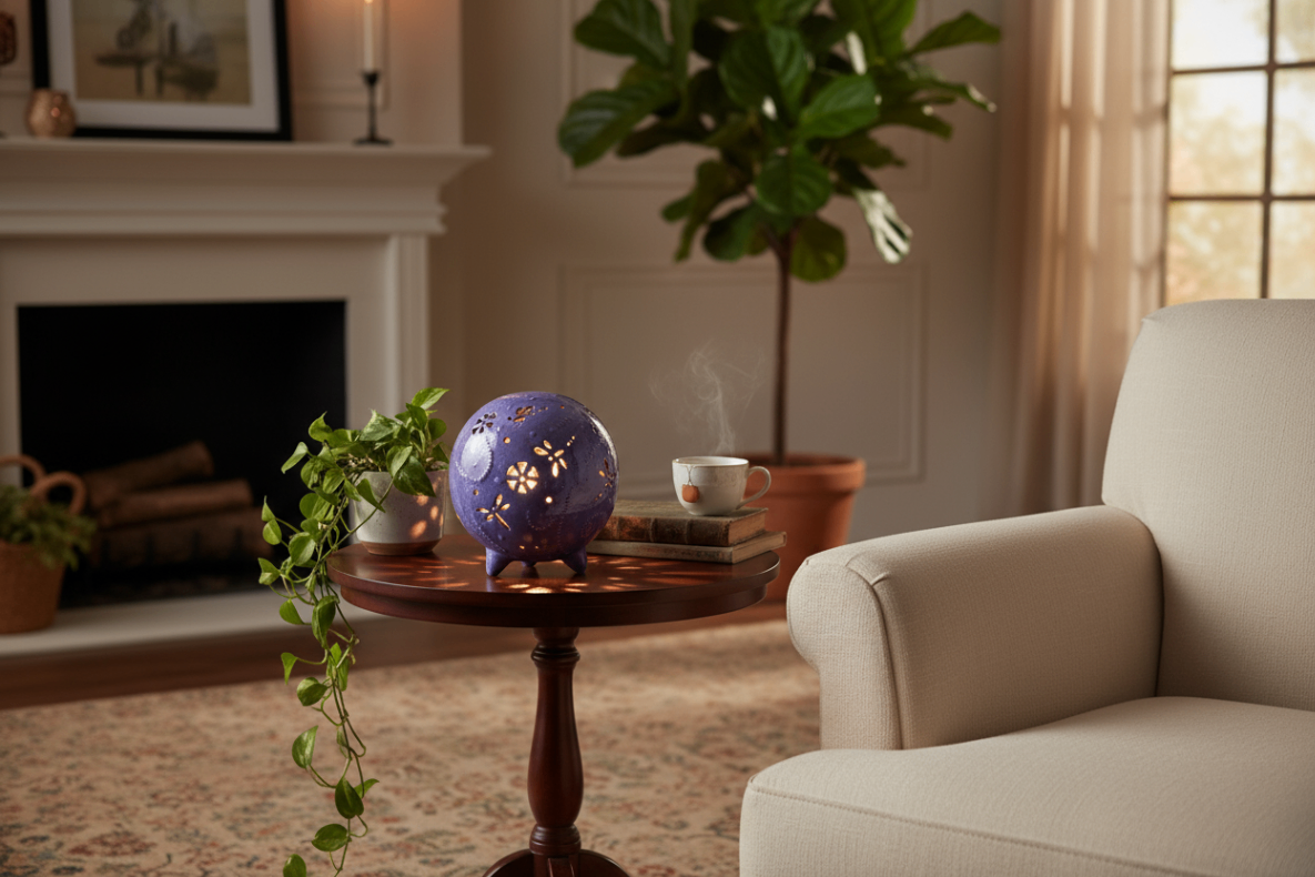 Handcrafted Spherical Ceramic Memorial with Dragonfly Cut-Outs