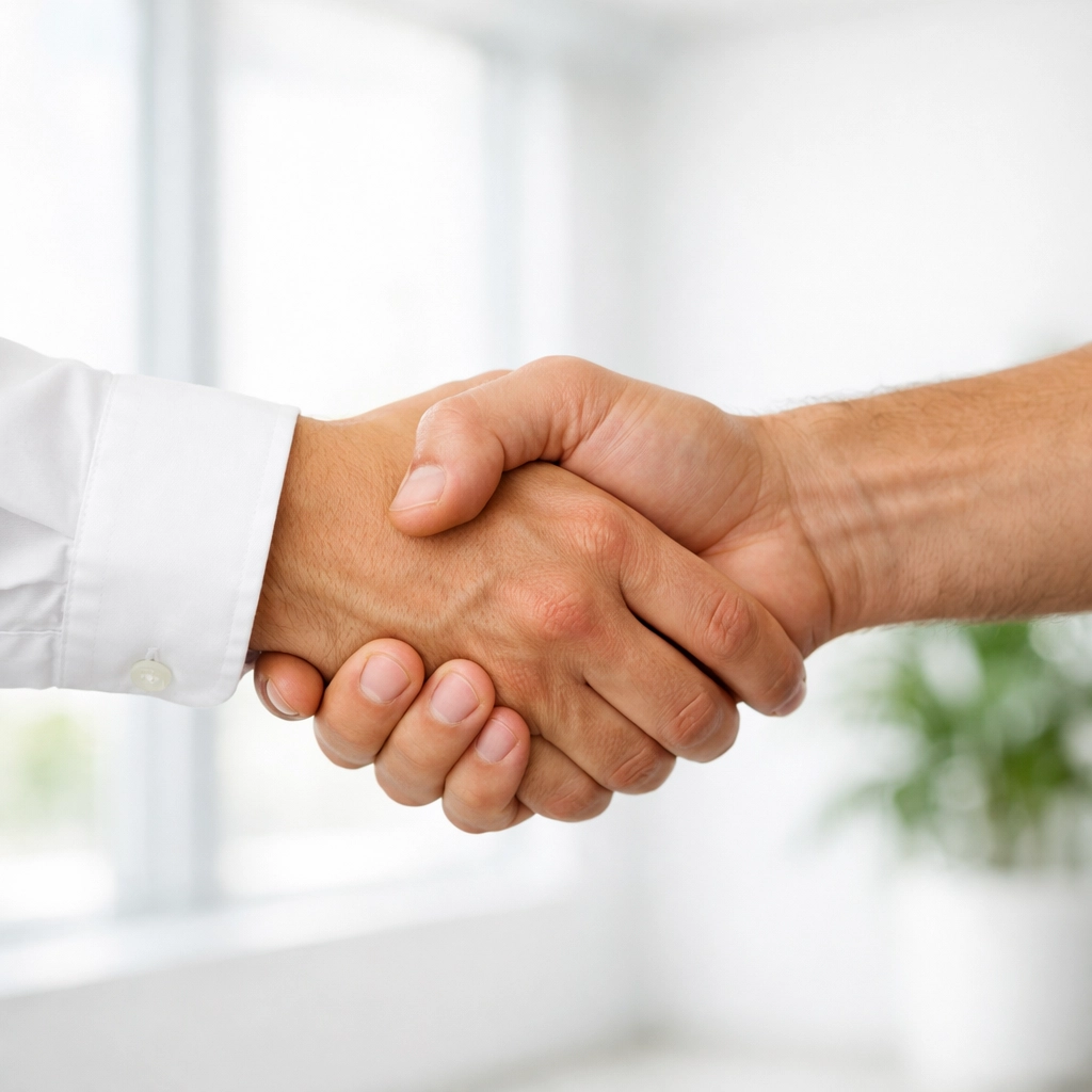 A professional handshake symbolizing local community partnerships and backlink building.