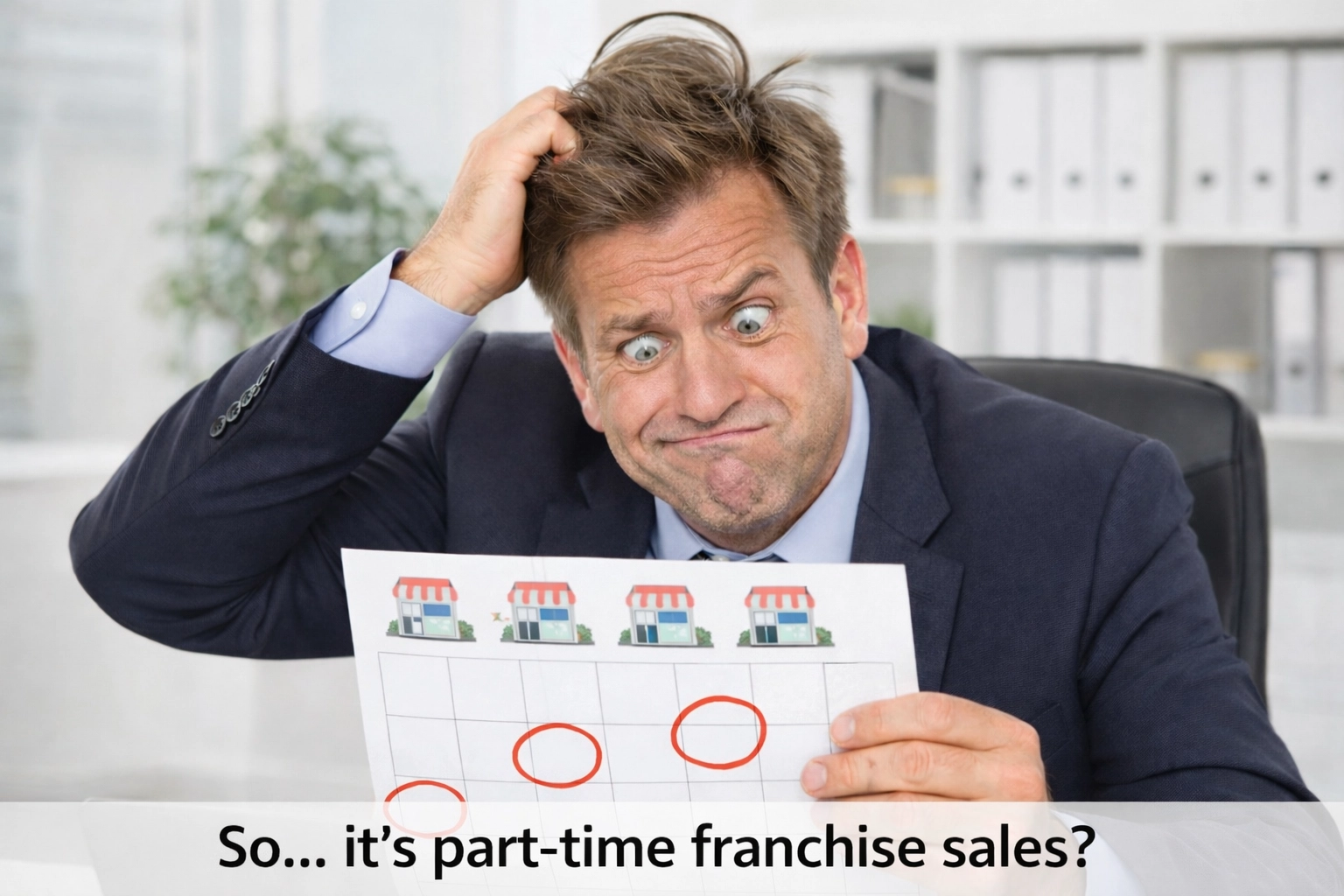 Confused business owner learning about fractional franchise development options