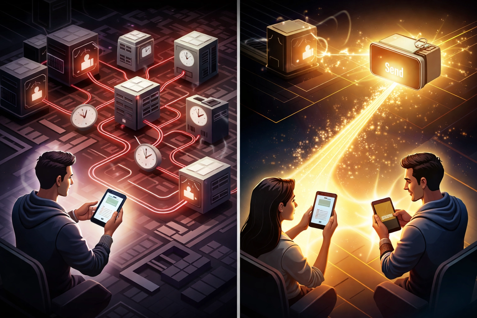 Comparison of custodial versus self-custody crypto payment flows, illustrating direct wallet transfers for secure merchant control.