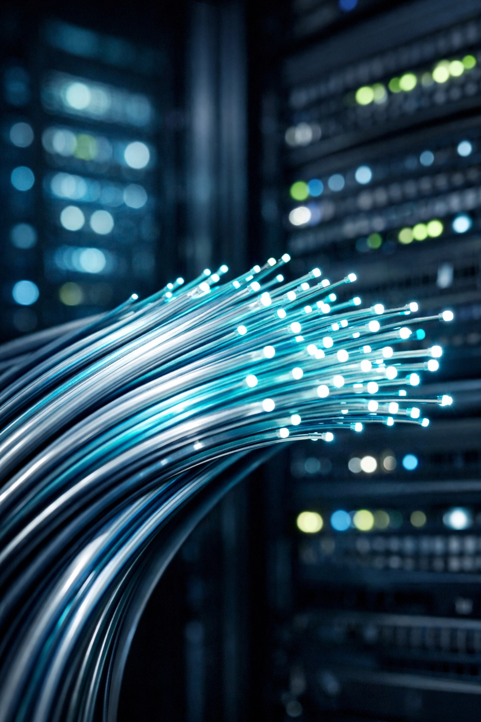 Glowing fiber optic cable bundles representing high-performance network infrastructure for Seattle enterprises.