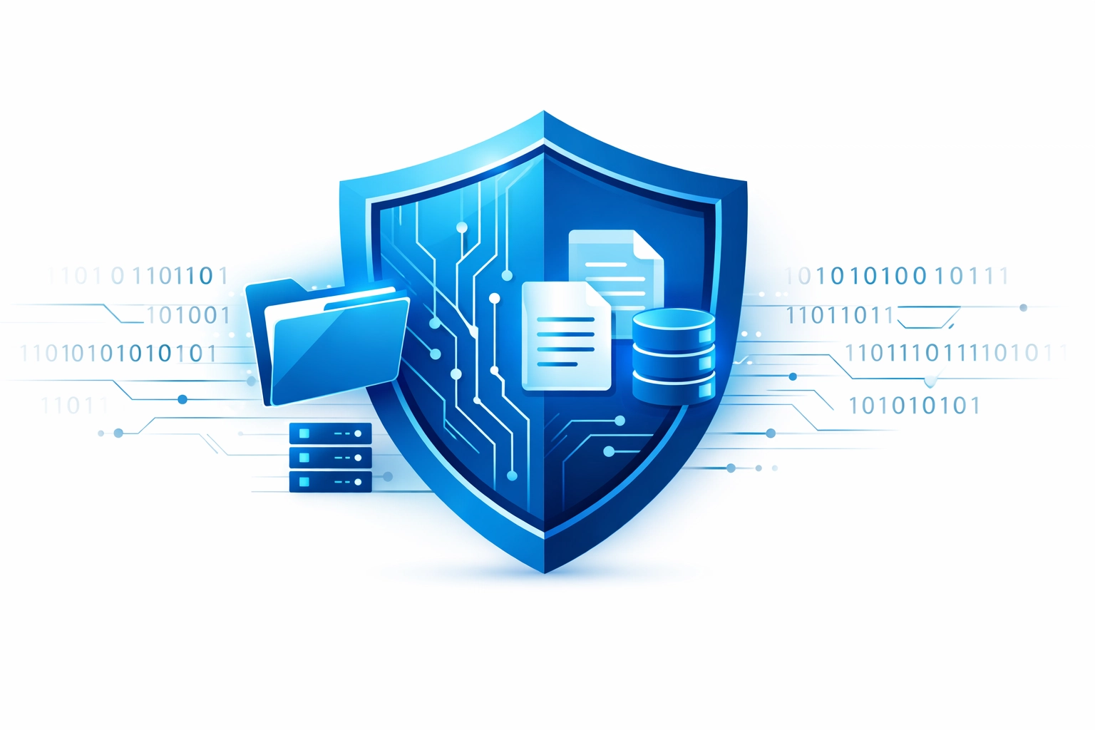 Digital shield protecting business data files from cyber threats and ransomware attacks