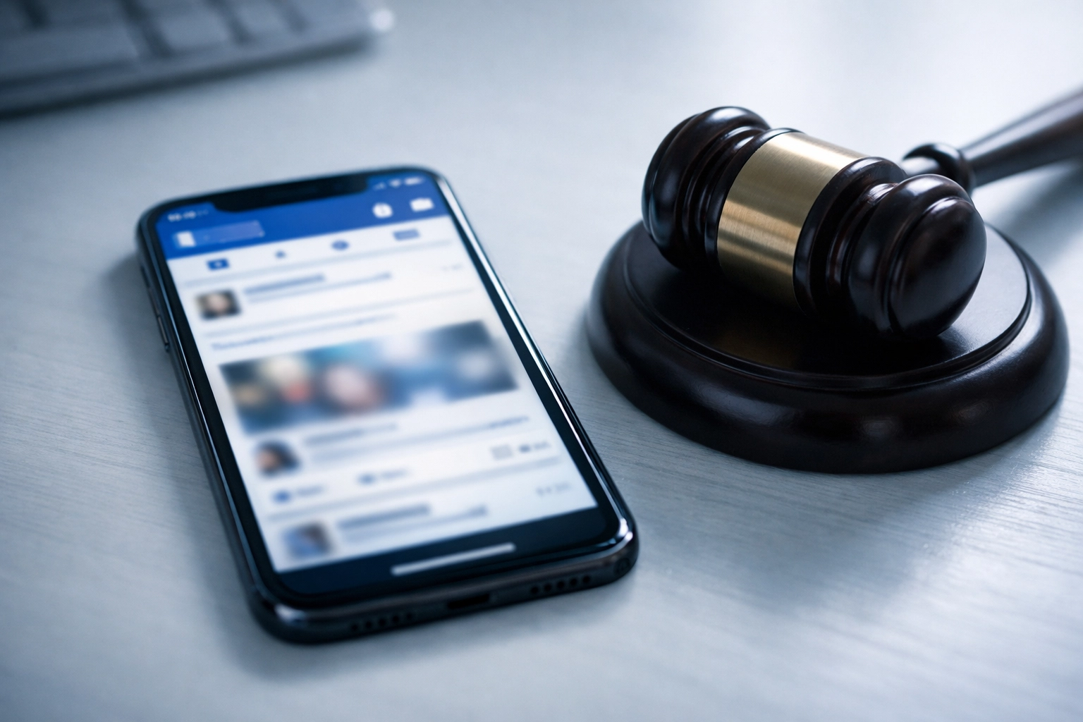 Smartphone displaying social media next to gavel representing legal risks in Virginia custody cases