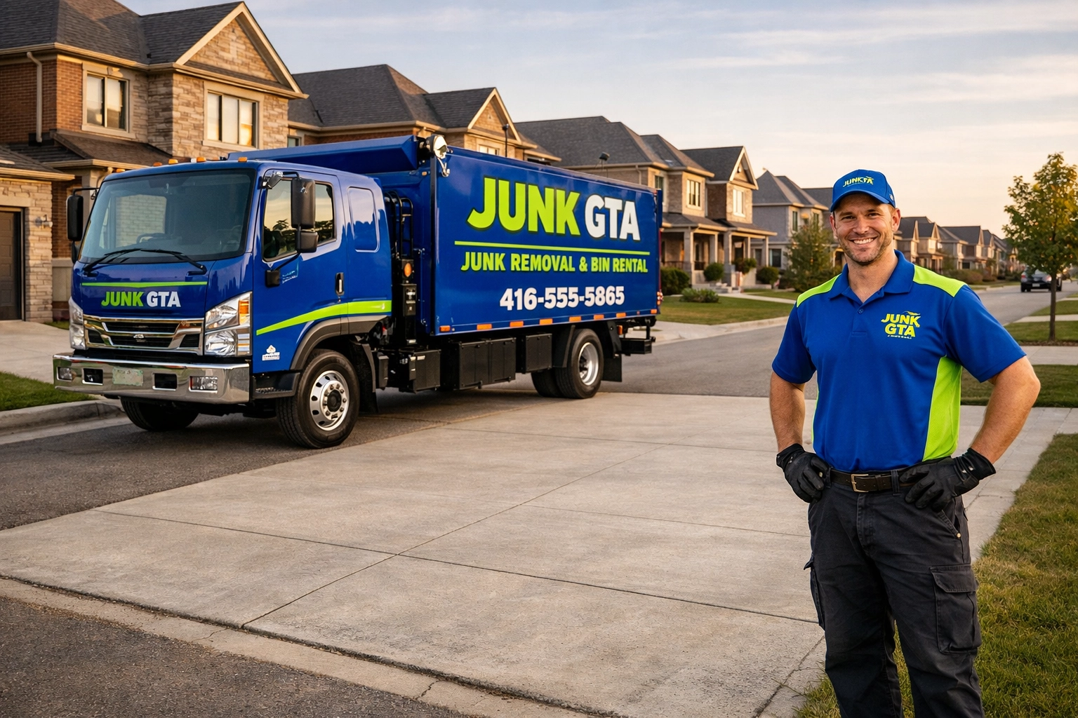 Clean residential driveway in East Gwillimbury after a professional construction waste removal service.
