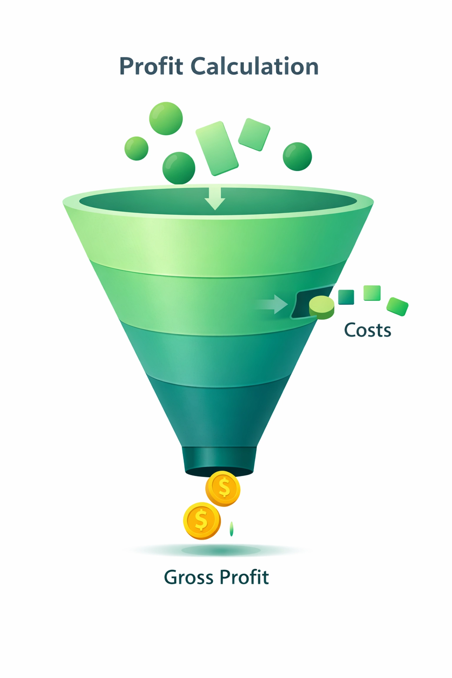 Visual representation of gross profit margin calculation showing revenue minus costs