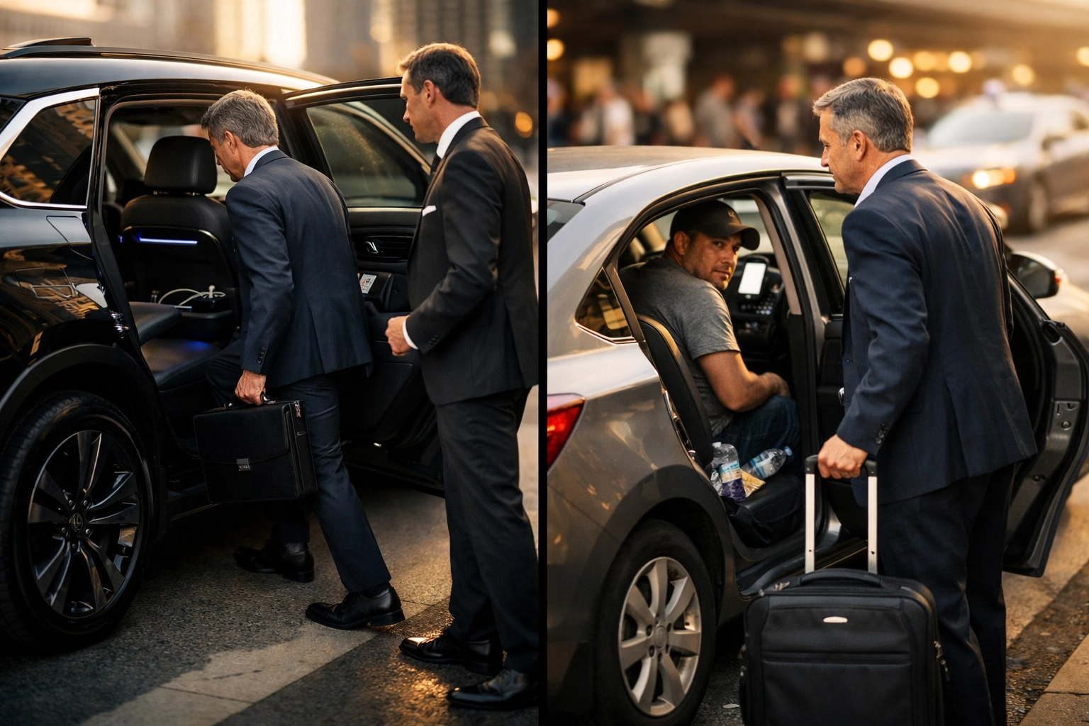 Comparison of professional executive car service in Aliso Viejo versus standard ride-sharing for LAX transfers.
