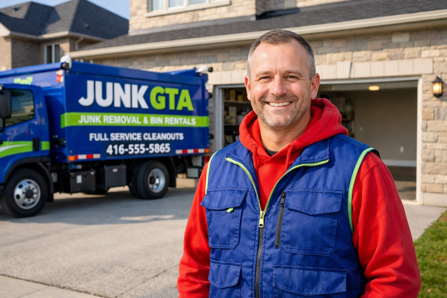 Junk GTA owner Roman K. by a professional truck after completing a residential junk removal job in Bradford.