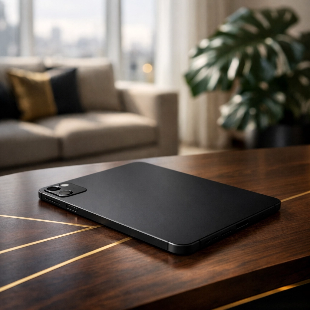 Professional property inventory report on a tablet in a modern London rental apartment.