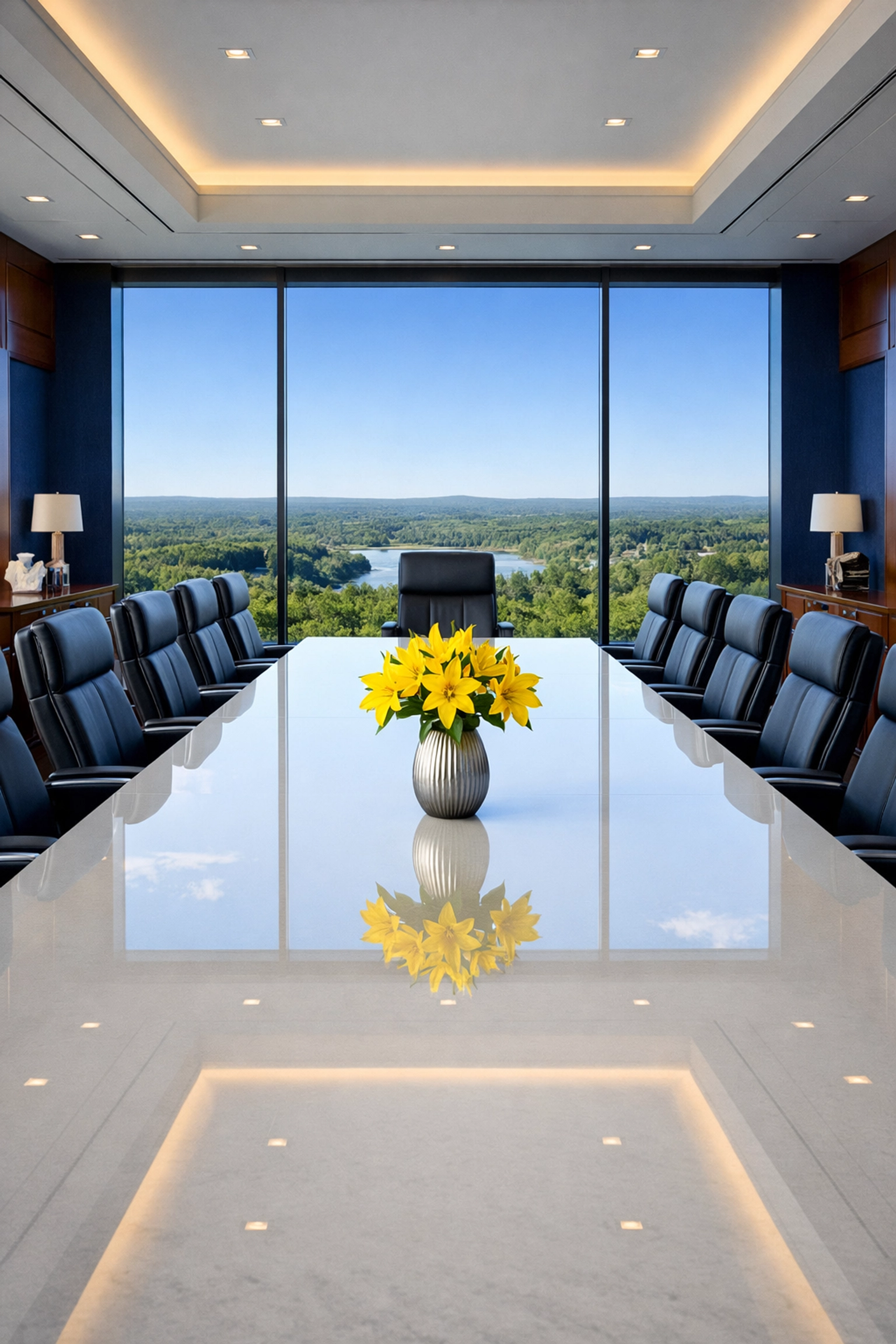 Clean executive boardroom in the MetroWest region providing a professional setting for business meetings.