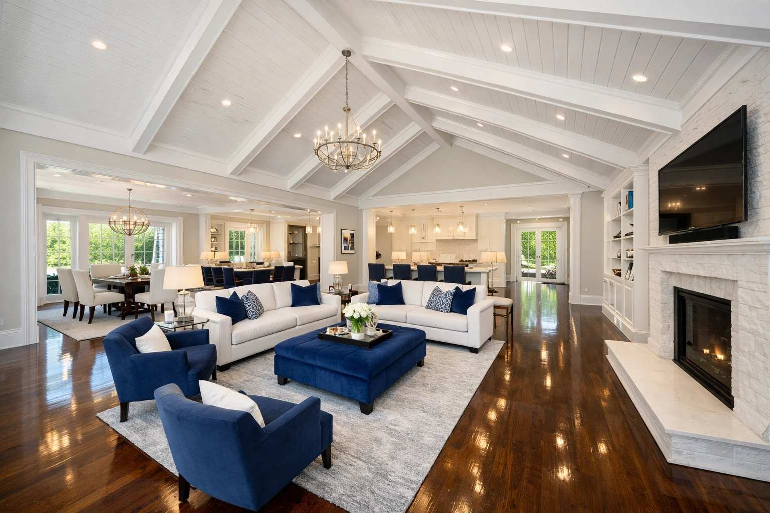 Luxury living room in a Boxford estate after a thorough deep residential cleaning service.